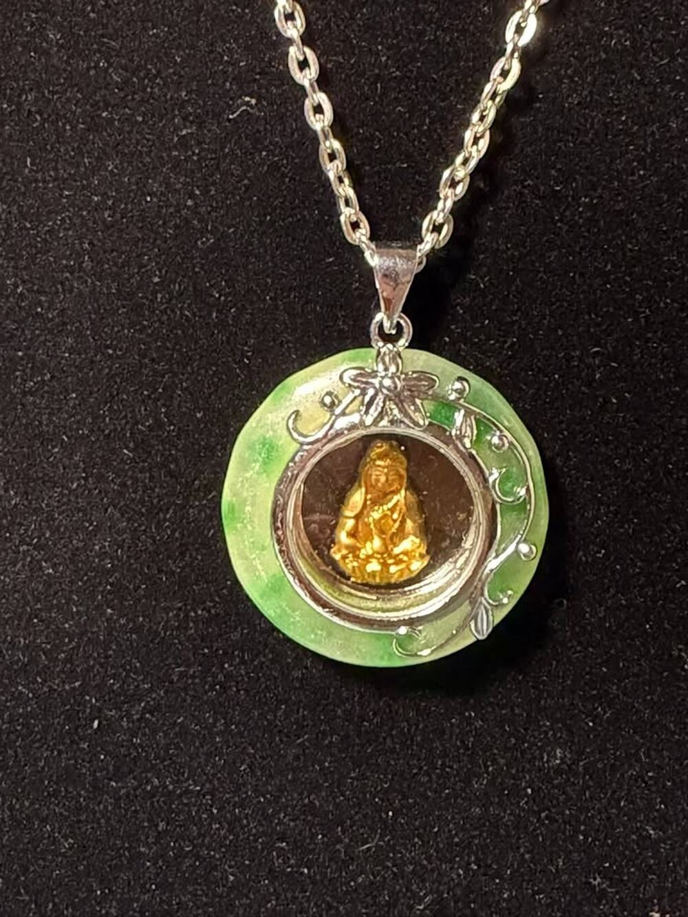 ODIRUI Spinning Buddha Pendant Necklace Green Jade-Look Pendant  (MWL23)